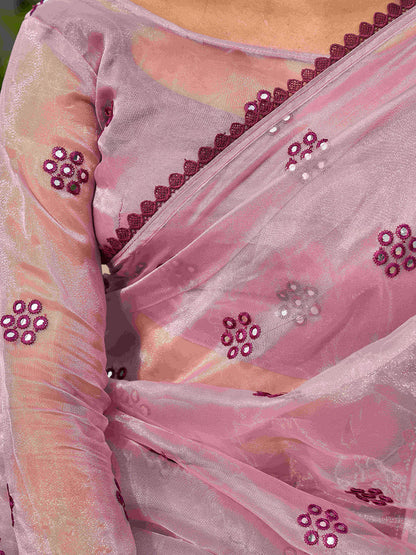 Tikhi Imli Ethnic Motifs Mirror Work Organza Saree