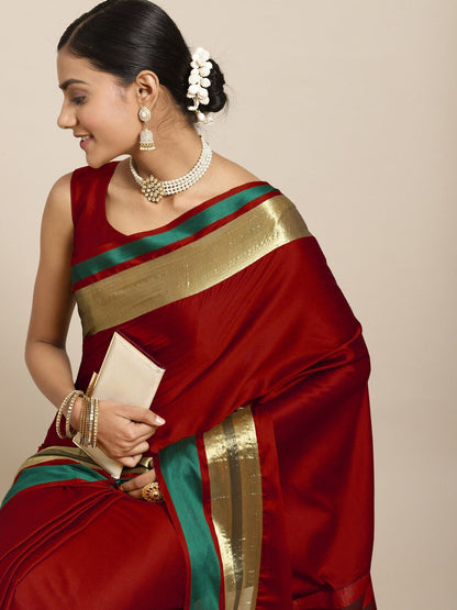 Saree Mall Maroon & Gold-Toned Zari Silk Blend Uppada Sarees