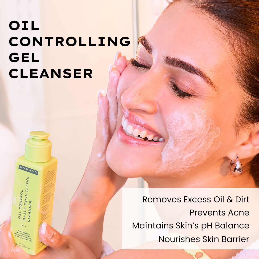 Hyphen By Kriti Sanon Oil Control Daily Cleanser, 2% AHA + BHA Salicylic Acid Face Wash, Deep Cleanses & Removes Dirt, For Men & Women