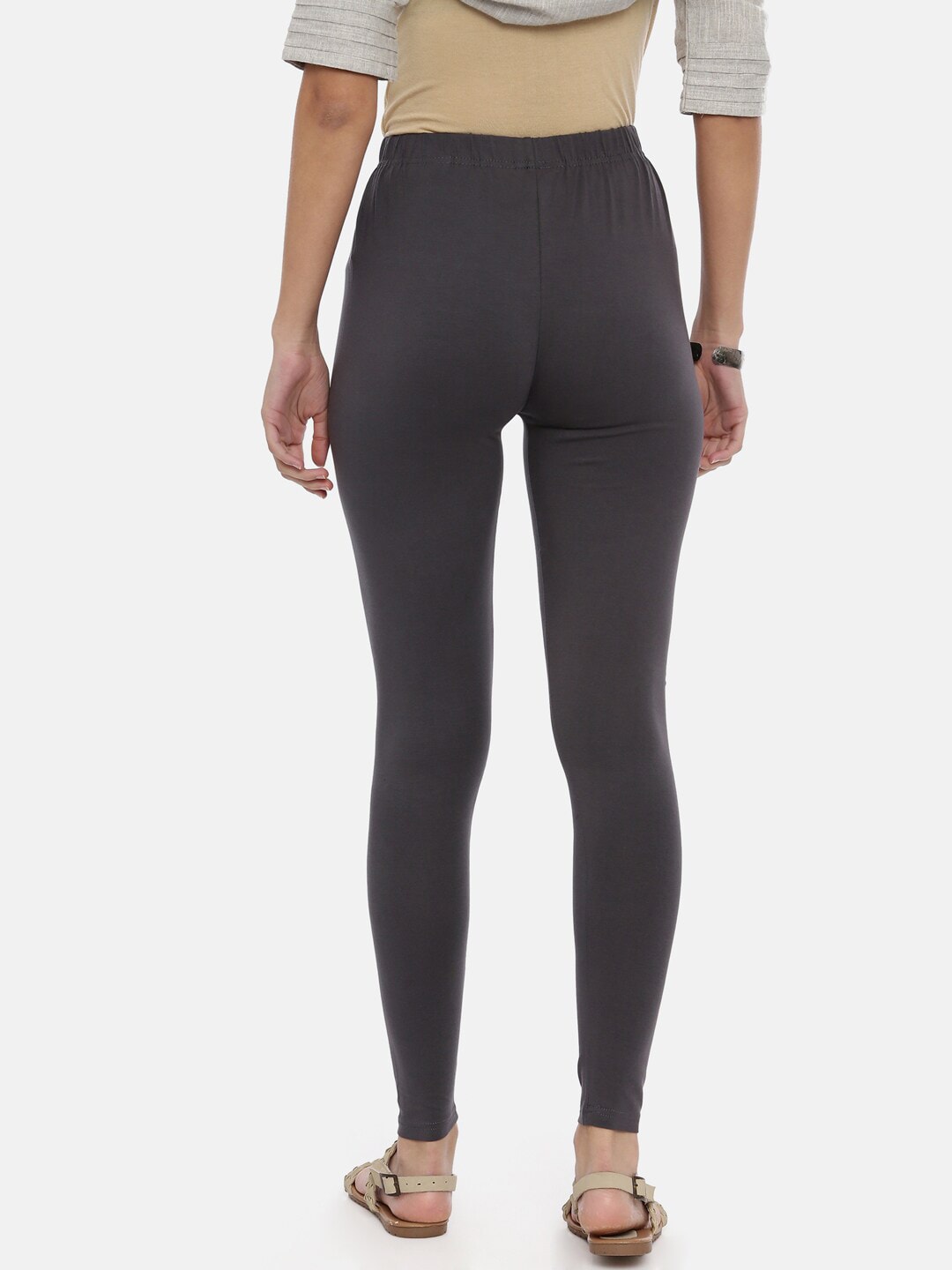 Souchii Charcoal Grey Solid Slim-Fit Ankle-Length Leggings