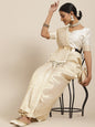 Saree Mall Cream-Coloured Zari Silk Blend Kanjeevaram Sarees