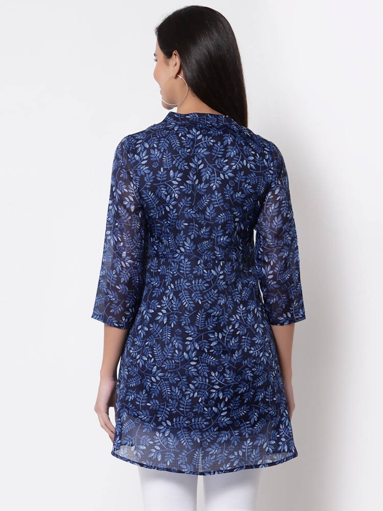 Myshka Women's Trendy Organza Printed 3/4 Sleeve Round Neck Casual Multicolor Tunic