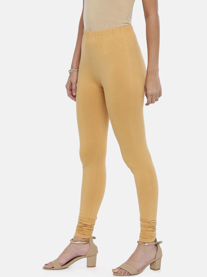 Souchii Beige Solid Slim-Fit Churidar-Length Leggings