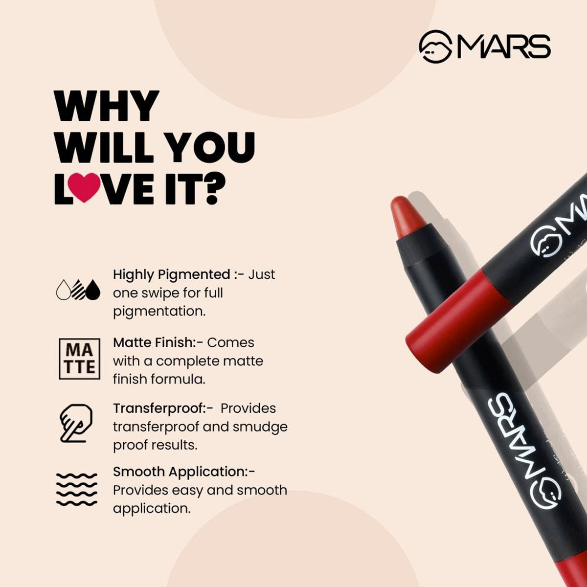 MARS Cosmetics Won't Smudge Won't Budge Lip Crayon - I Am Powerful