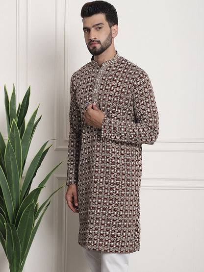 Sojanya Geometric Embroidered Mandarin Collar Kurta