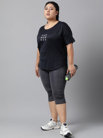 MKH Plus Size Typography Printed Drop Shoulder Sleeves Dri-FIT Relaxed Fit Sports T-shirt