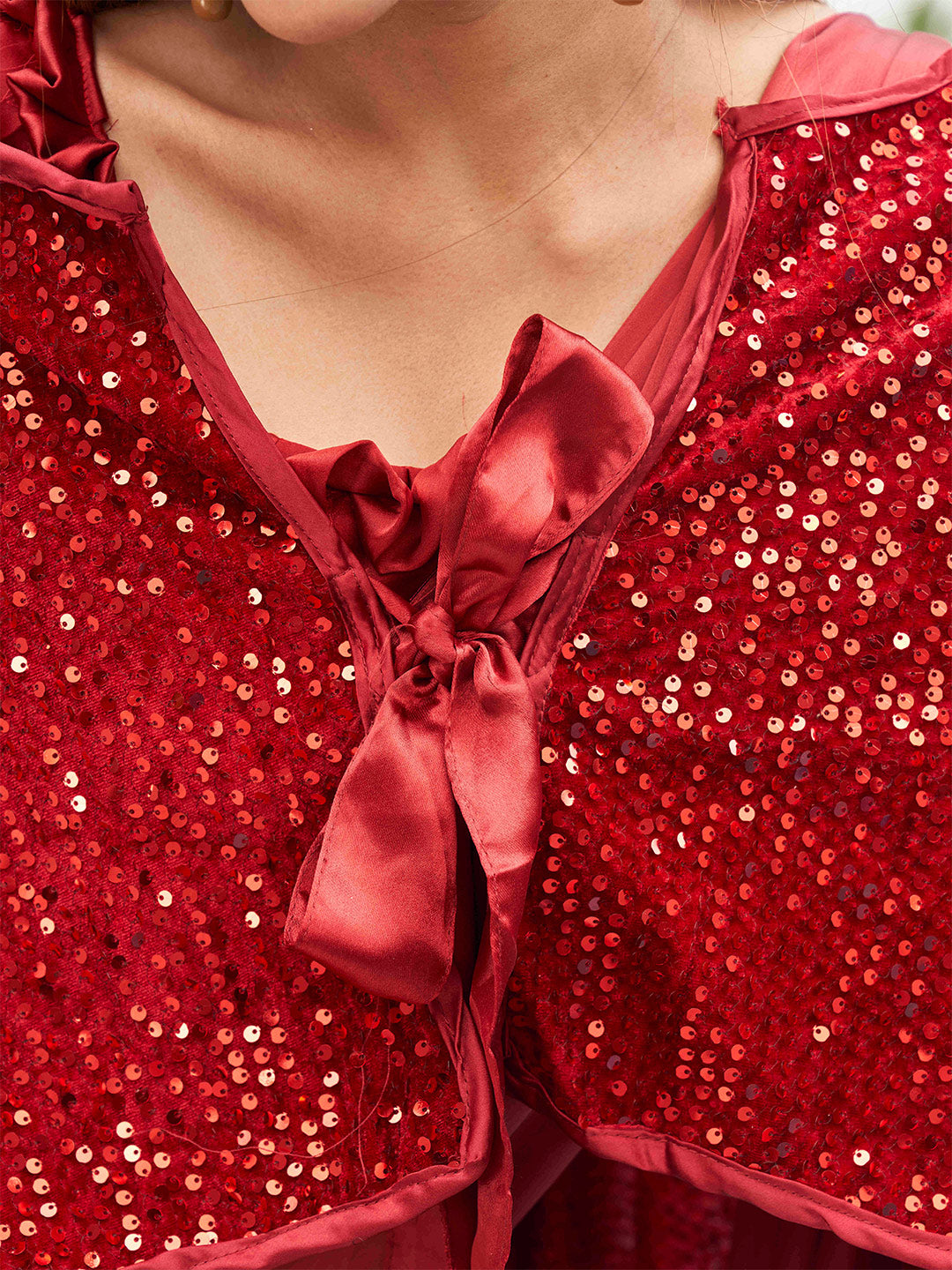 Tikhi Imli Party Satin Saree With Sequined Cape