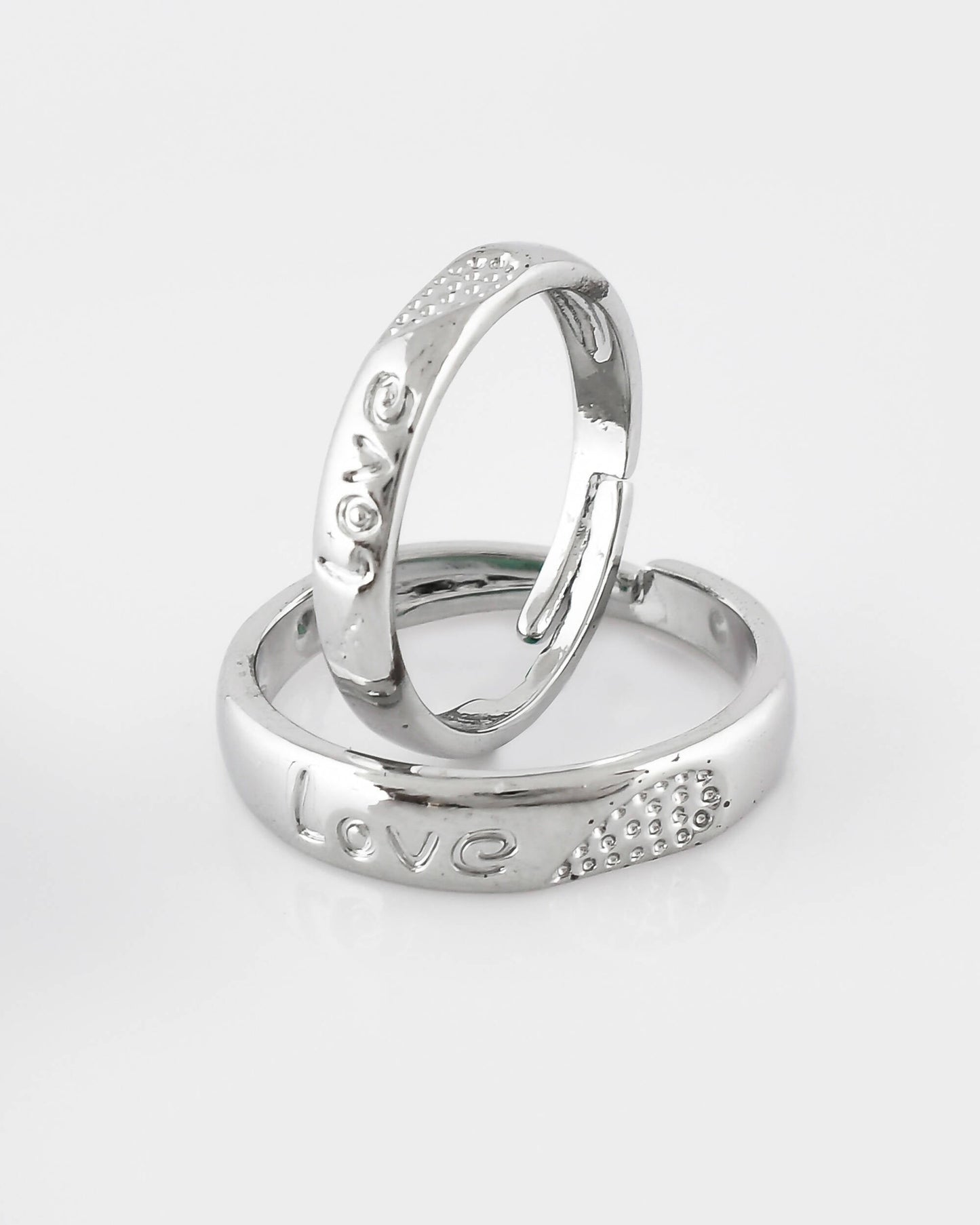 VOJ Stainless Steel Cubic Zirconia Silver Plated Adjustable Ring Set for Couple