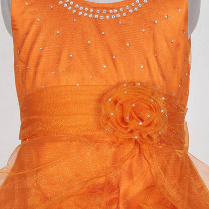 Asmaani Baby Girl's Orange Satin Knee Length Frock (AS-DRESS_22144)