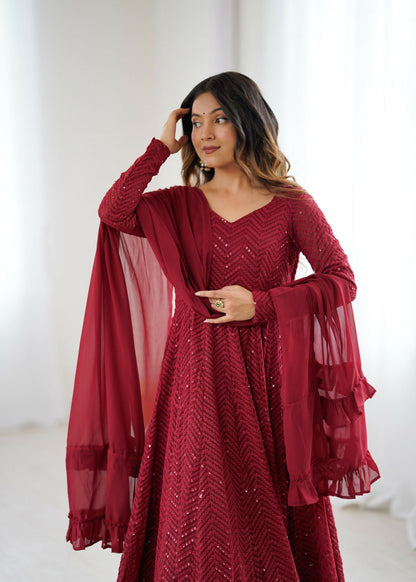 Joban Fashion Maroon Kurta Set Georgette Sequence Embroidery Work
