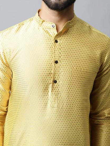 Even Apparels Yellow Color Art Silk Banarsi Silk Men's Kurta With Band Collar (BS017)
