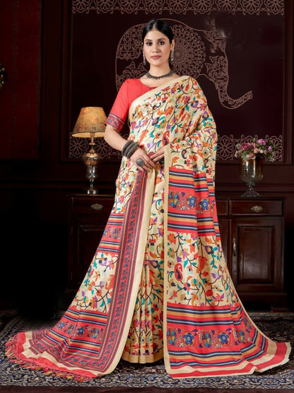Aayaa Designer Winter Collection Printed Saree With Shawl - Multi Color