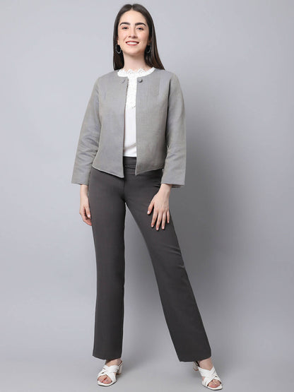 Even Apparels Grey Polywool Open Front Statement Women's Jacket (BF006)