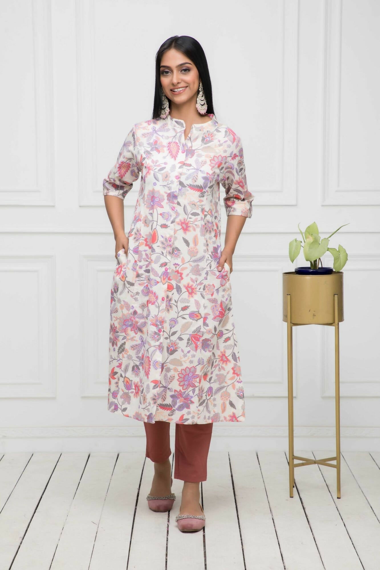 Myshka Women Cotton A-Line Round Neck Multi Floral Kurtas
