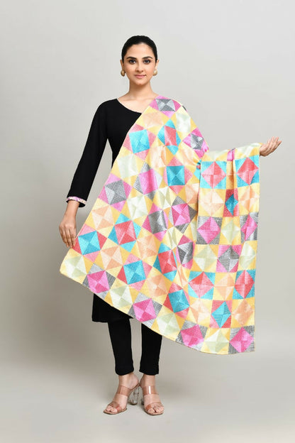 Joban Fashion Multi Color Cotton Embroidery Work Phulkari Dupatta