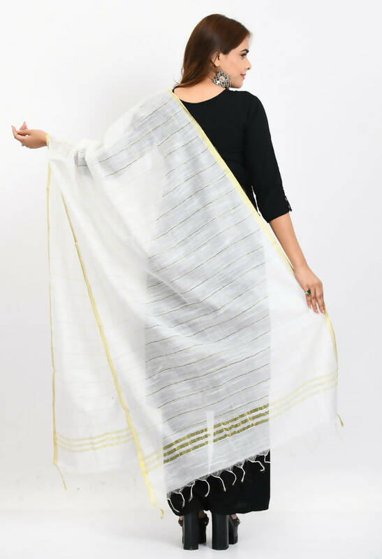 Mominos Fashion Moeza Women's Cotton Zari Box White Dupatta