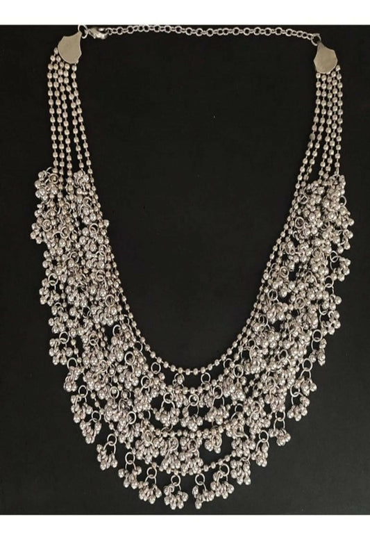 Mominos Fashion Johar Kamal Oxidised Silver-Plated Brass Finish Ghungroo Necklace with Earrings For Women