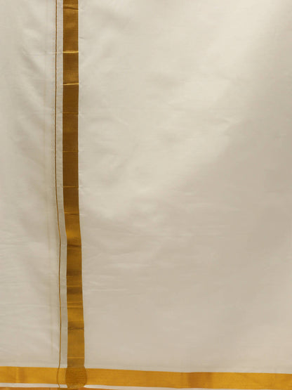 Ramraj Cotton Mens Pure Cotton 1 Inch Gold Jari Dhoti - Cream