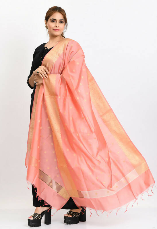 Mominos Fashion Moeza Women's Banarsi Silk Woven Design Baby Pink Dupatta