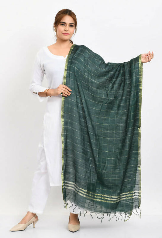 Mominos Fashion Moeza Women's Cotton Zari Box Bottle Green Dupatta