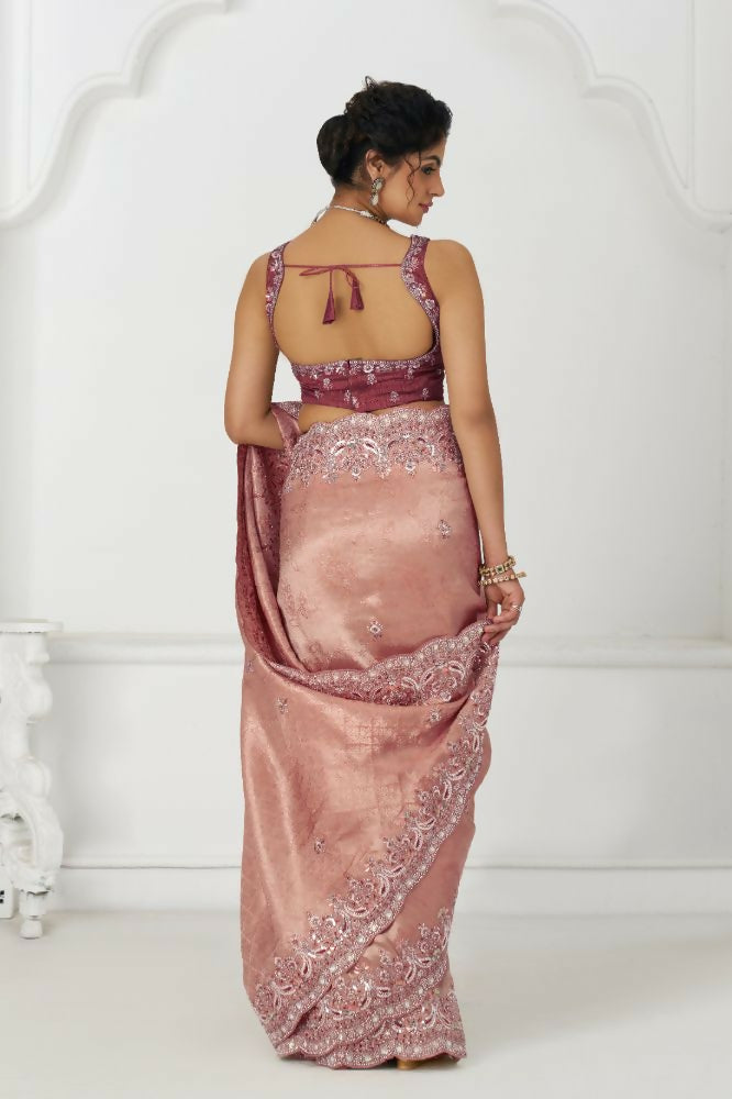 Kesar Fab Latest Pink Pure Dola Viscouse Silk With Sequins And Beads Embroidery For Brides Saree
