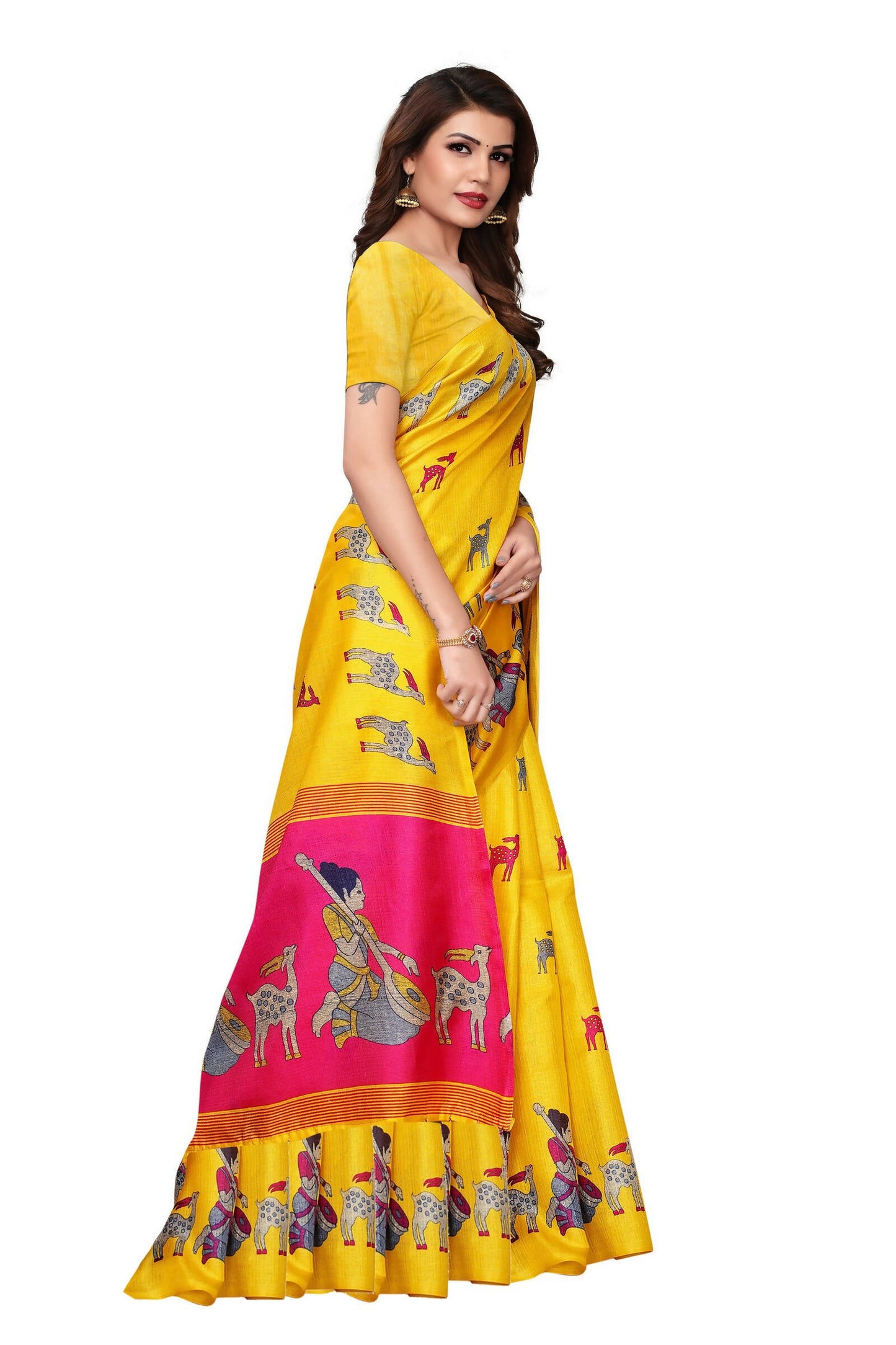 Vamika Yellow Color Kalamkari With Jhalar Khadi Silk Saree