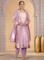 Chhap Organza Jacquard Woven and Hand Work Salwar Suit In Purple Pink Colour