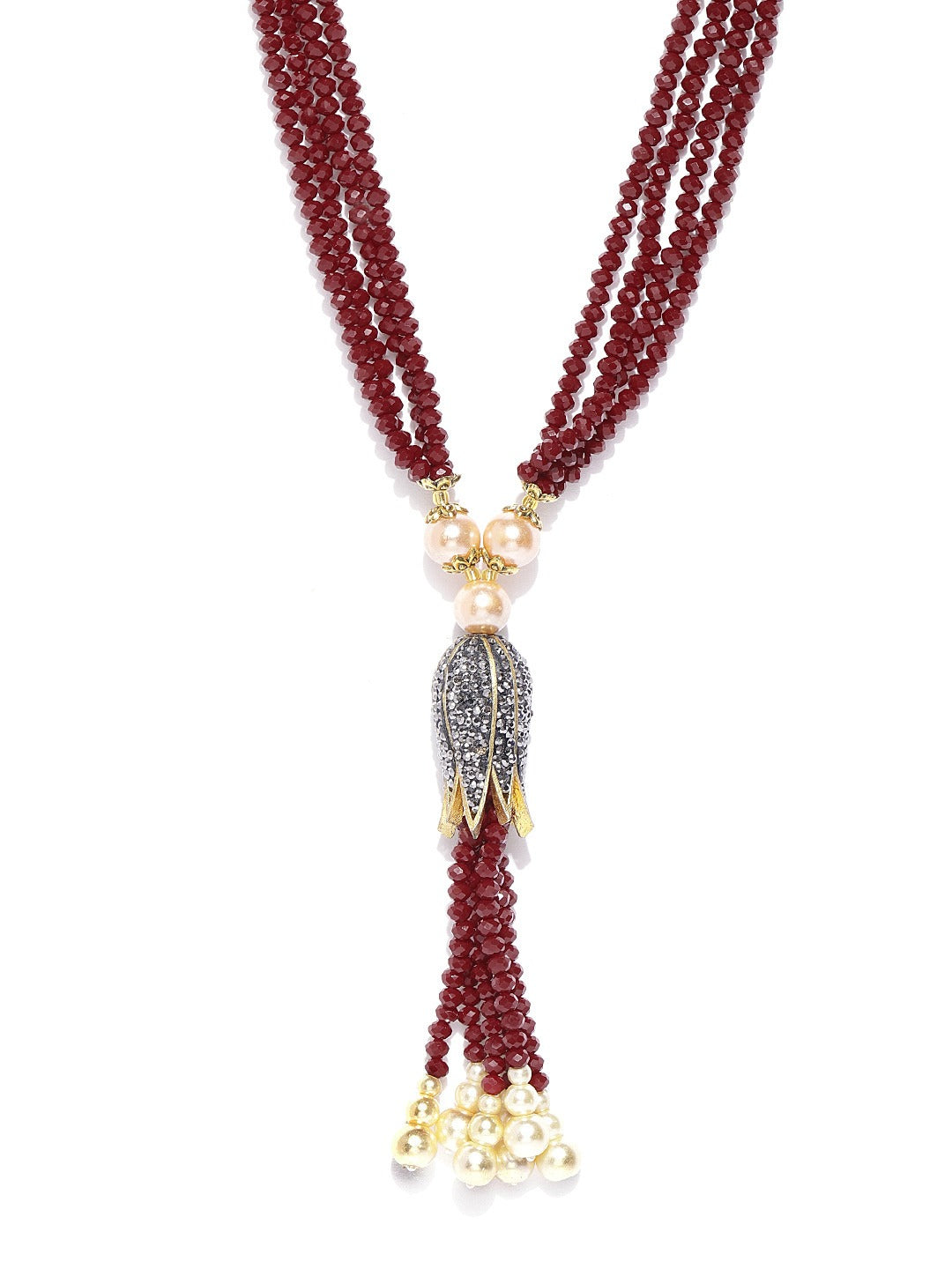 Gold-Polished Alloy Crystals And Rhinestones Victorian Long Necklace - The Pari
