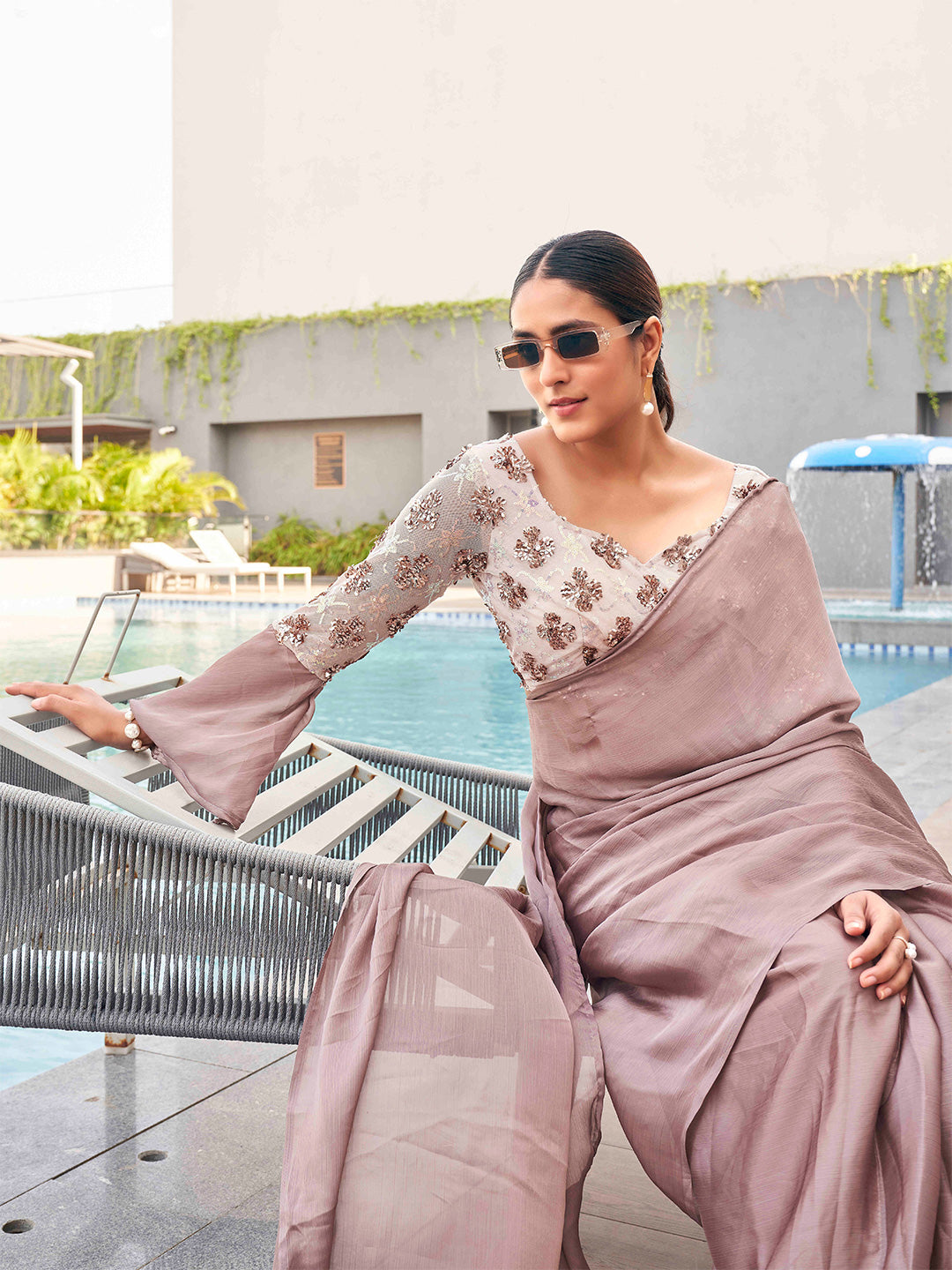 Tikhi Imli satin saree with sequence embroidered blouse
