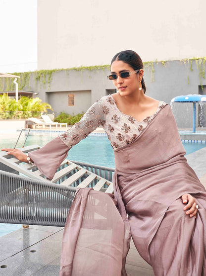 Tikhi Imli satin saree with sequence embroidered blouse