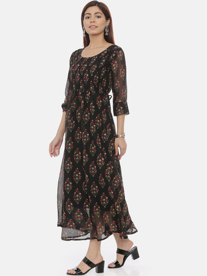 Souchii Women Black Printed Fit and Flare Dress