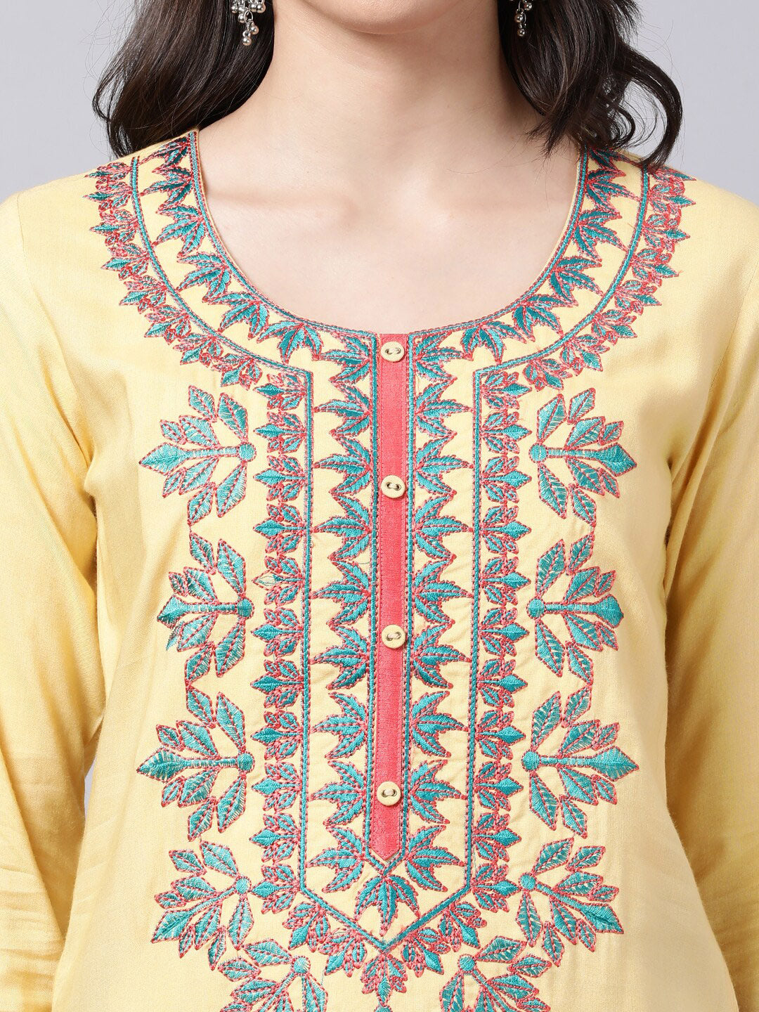 Souchii Women Cream-Coloured Ethnic Motifs Embroidered Kurta