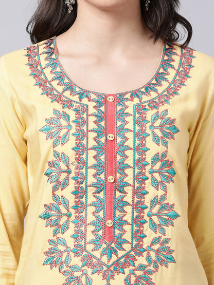 Souchii Women Cream-Coloured Ethnic Motifs Embroidered Kurta