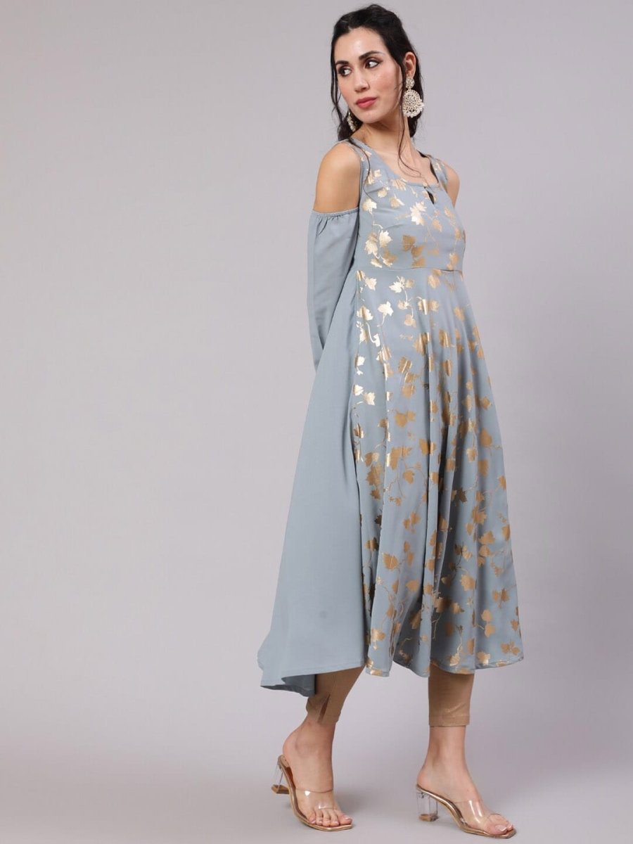 Aks Floral Printed Cold Shoulder Sleeves Pure Georgette Anarkali Kurta