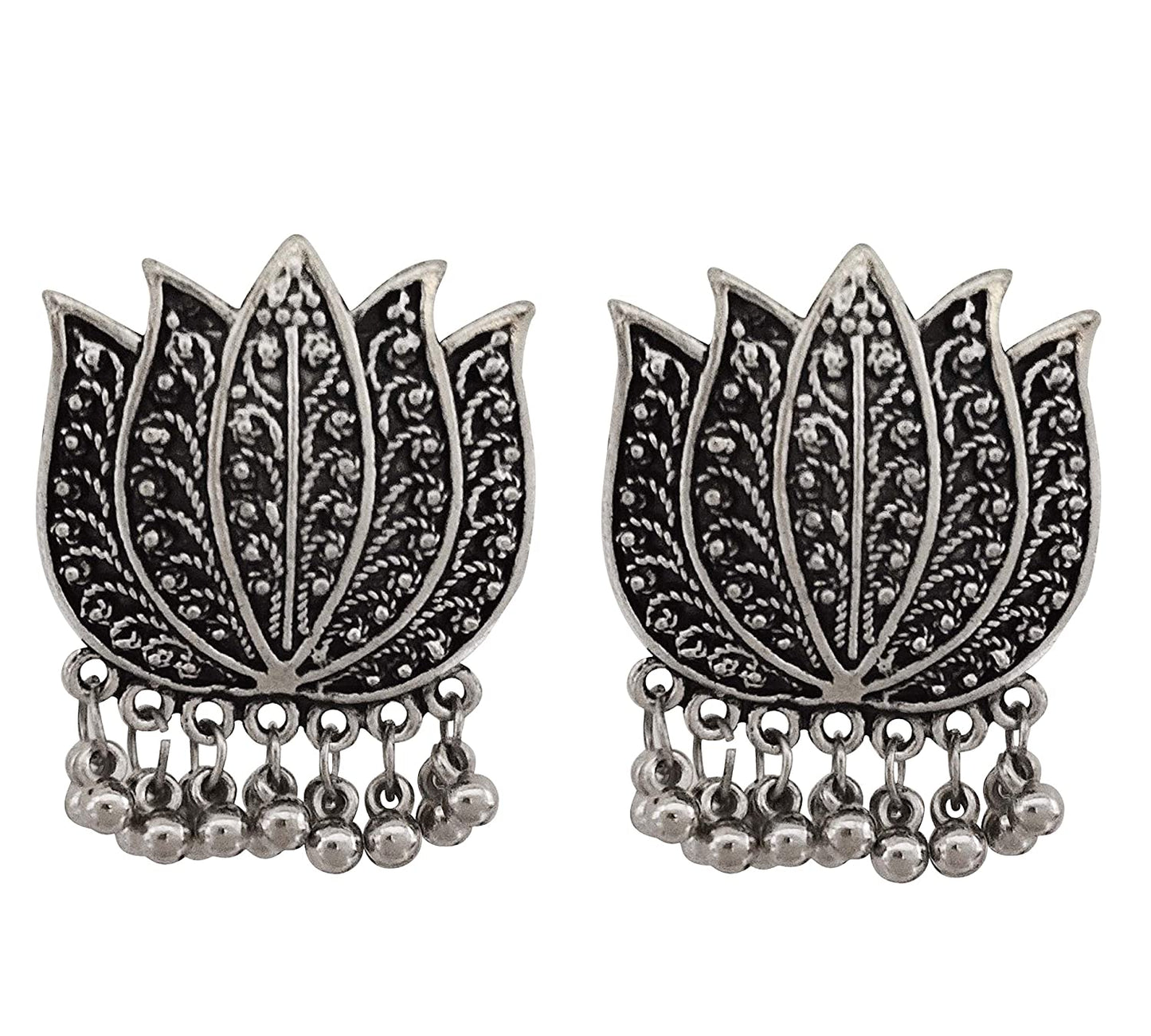 Silver-Plated Alloy Oxidised Lotus Petals Necklace - The Pari