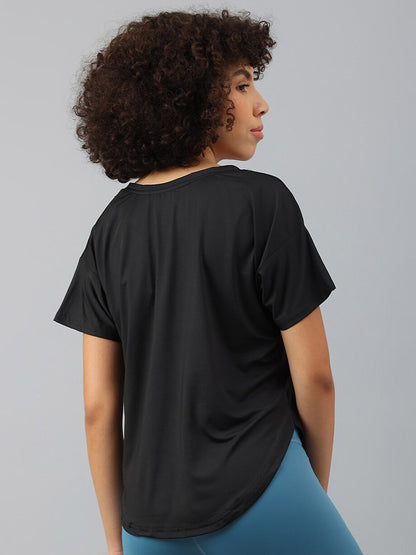 MKH Women Typography Drop-Shoulder Sleeves Dri-FIT Sports T-shirt