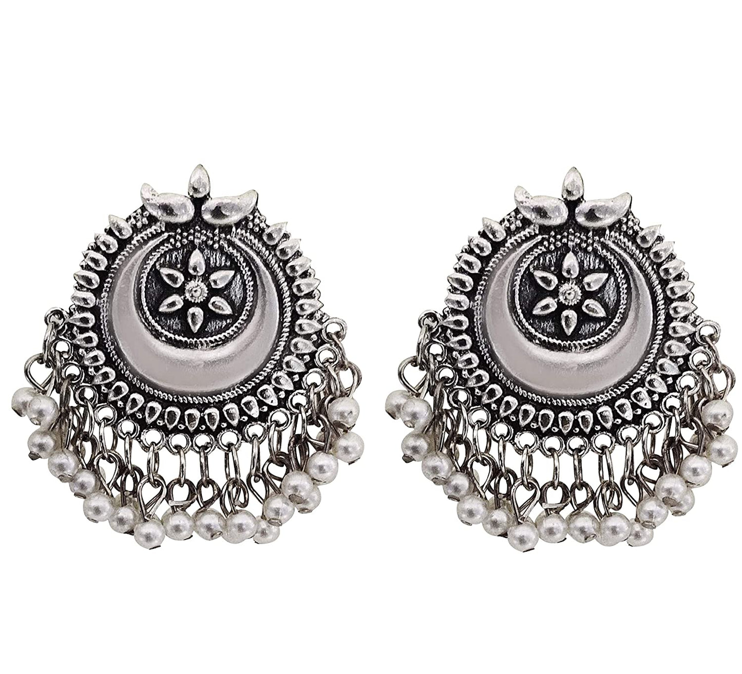 Silver-Plated Alloy Long Half Moon Oxidised Necklace - The Pari
