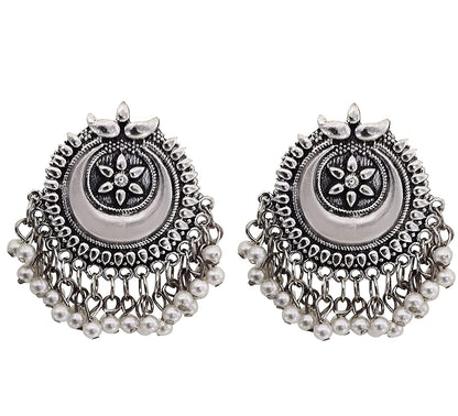 Silver-Plated Alloy Long Half Moon Oxidised Necklace - The Pari