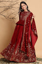Juniper Maroon Velvet Ethnic Motif Printed Lehenga Choli & Dupatta Set