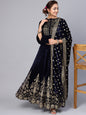Indian Clothing Juniper Women Navy Velvet Embroidered Flared Lehenga Choli Sets