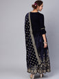 Indian Clothing Juniper Women Navy Velvet Embroidered Flared Lehenga Choli Sets