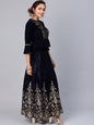 Indian Clothing Juniper Women Navy Velvet Embroidered Flared Lehenga Choli Sets