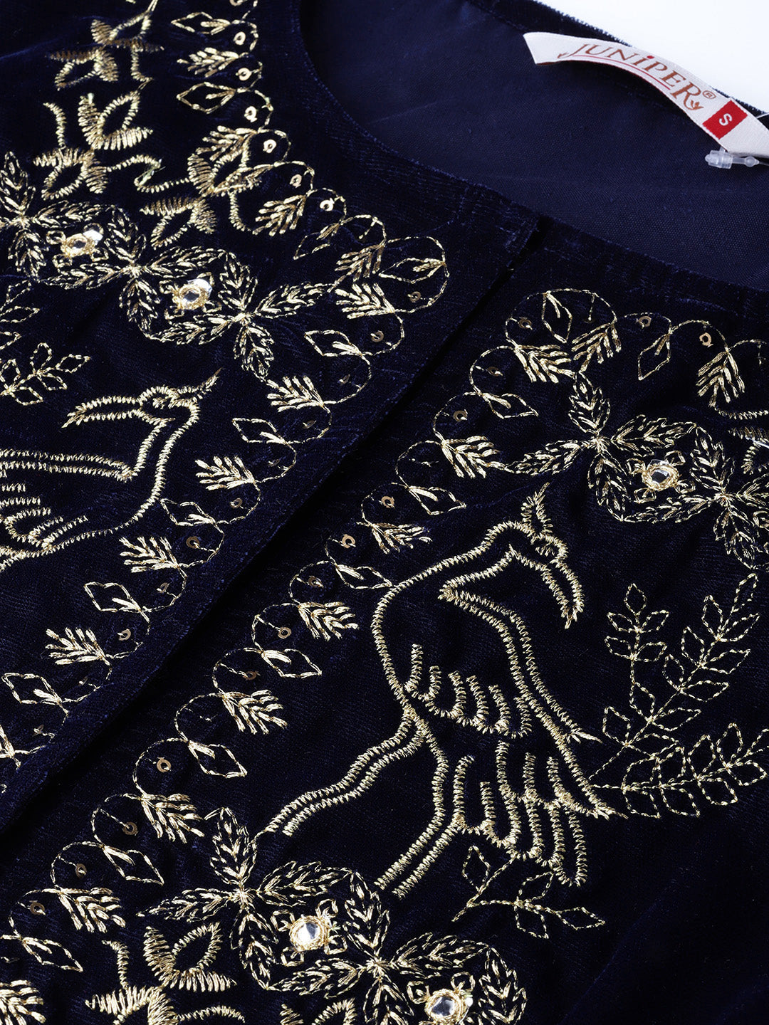 Indian Clothing Juniper Women Navy Velvet Embroidered Flared Lehenga Choli Sets