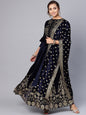 Indian Clothing Juniper Women Navy Velvet Embroidered Flared Lehenga Choli Sets
