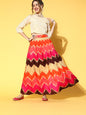 Juniper Women Coral Silk Crepe Printed Flared Lehenga Choli Sets