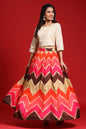 Juniper Women`s Coral Silk Crepe Printed Flared Lehenga Choli Sets