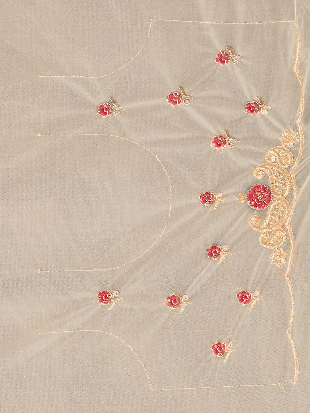 Tikhi Imli Off-White & Gold-Coloured Net Embroidered Saree