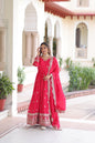 Lorenvalley Fashion Pink Vichitra Silk with Rich Sequins & Zari Embroidered work Anarkali Gown with Dupatta