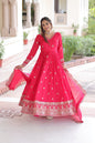 Lorenvalley Fashion Pink Vichitra Silk with Rich Sequins & Zari Embroidered work Anarkali Gown with Dupatta