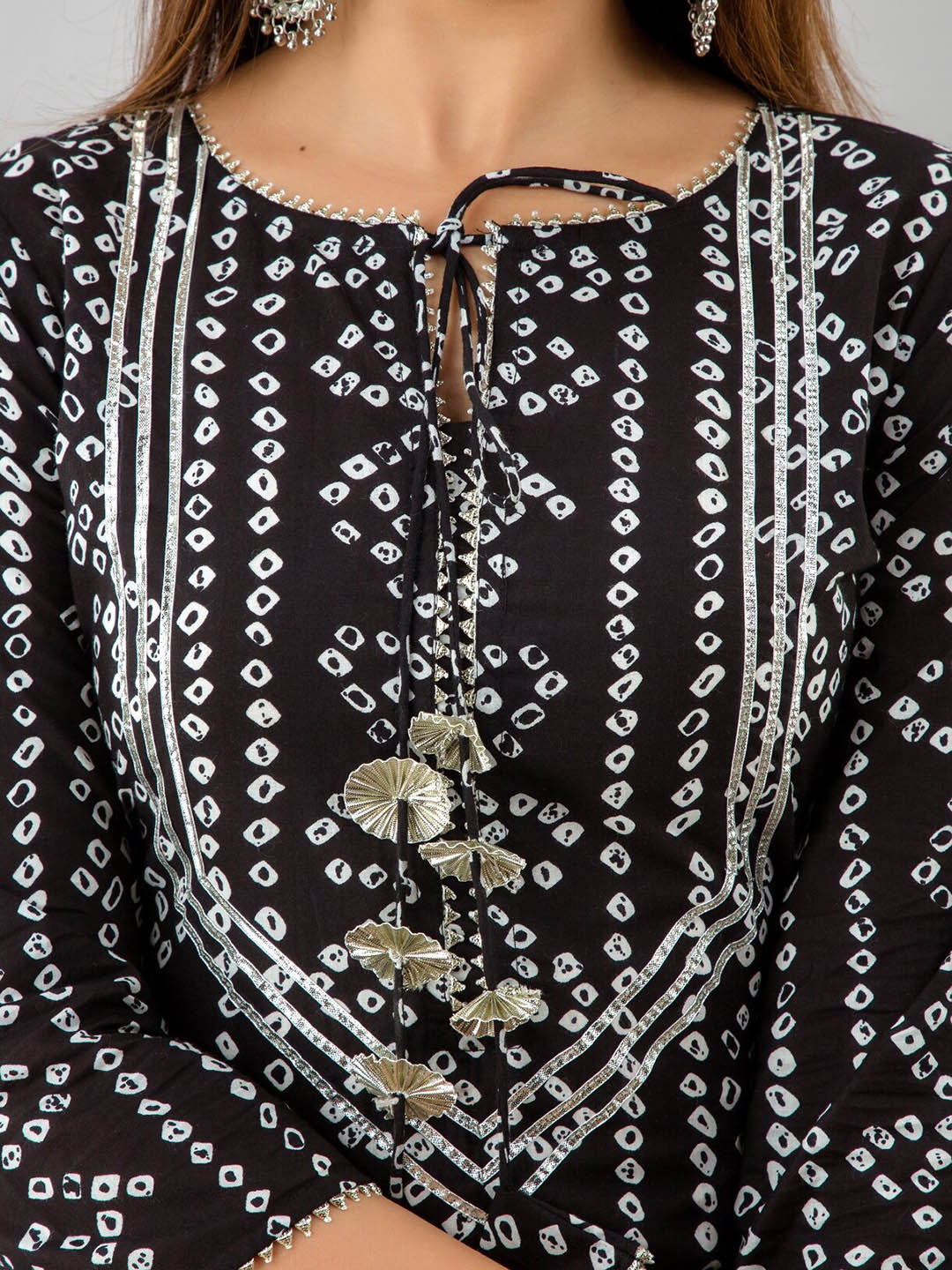 HERE&NOW Black Bandhani Printed Gotta Patti Kurta with Sharara